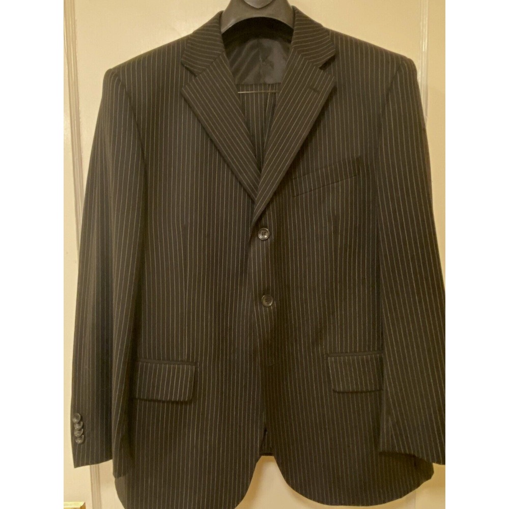 100% Merino Wool ProntoModa Black PINSTRIPE Suit 40 Jacket 34x29 Pant Super 140s